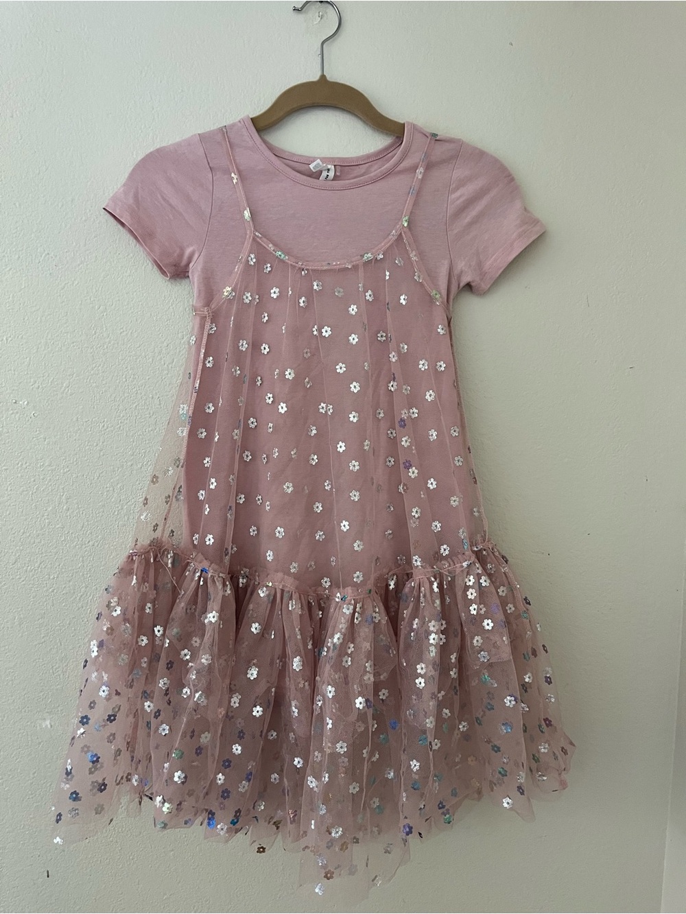 Zara Pink Floral Sequin Tulle Dress